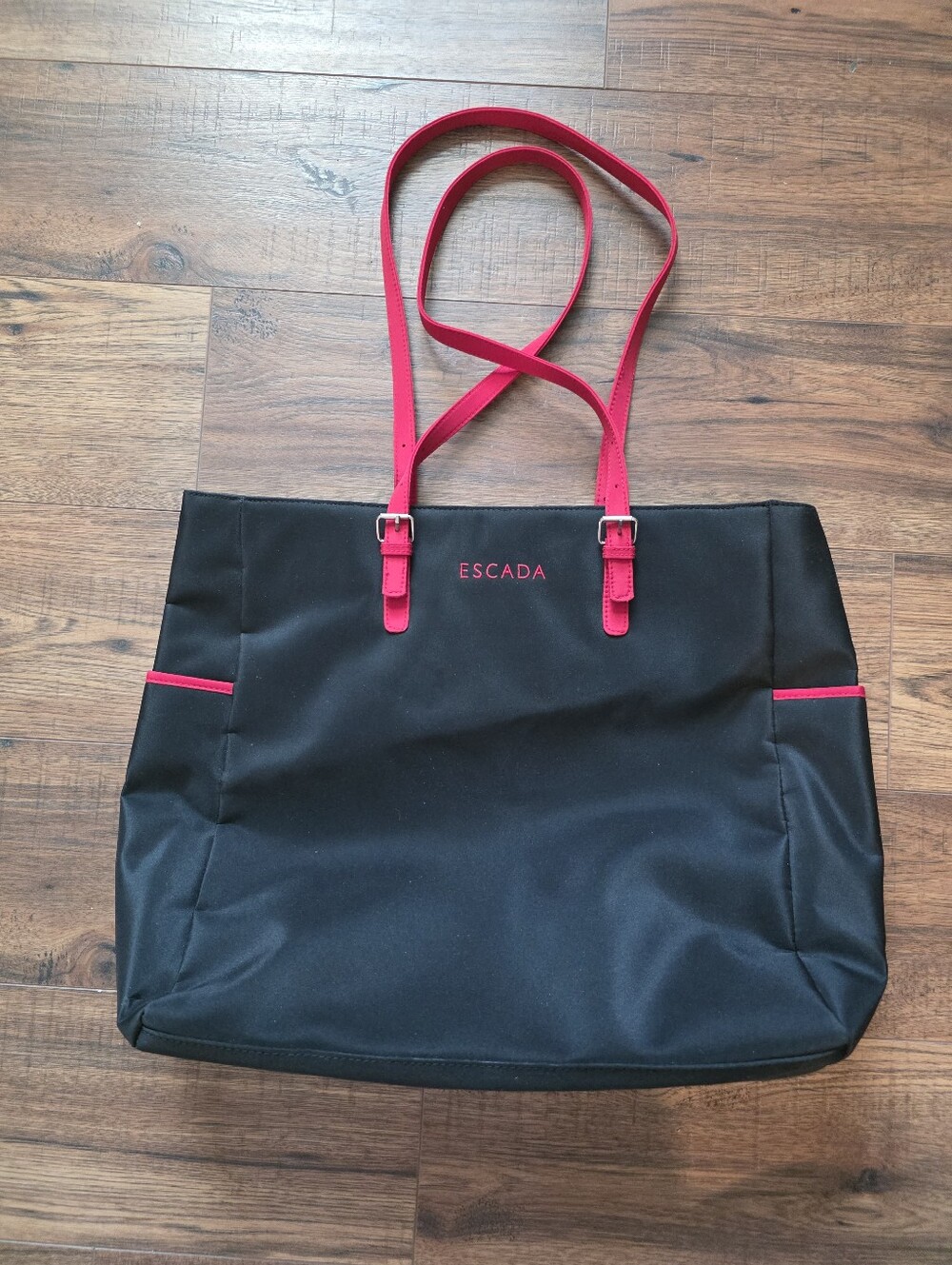 Escada Black Tote Bag With Red Accents